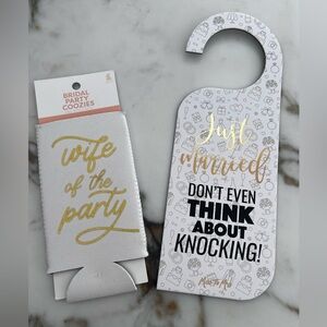 Wife of the party drink coozie / Just Married honeymoon Door Hanger